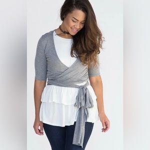 🆕 NEW Agnes & Dora Heathered Grey Wrap Top Waist Length V Neck Soft Coverup XL